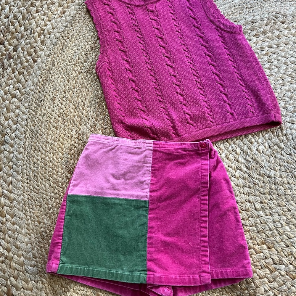 Corduroy Skort & Cable Vest Set, 6X